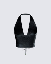 Selena Black Embossed Lace Up Top