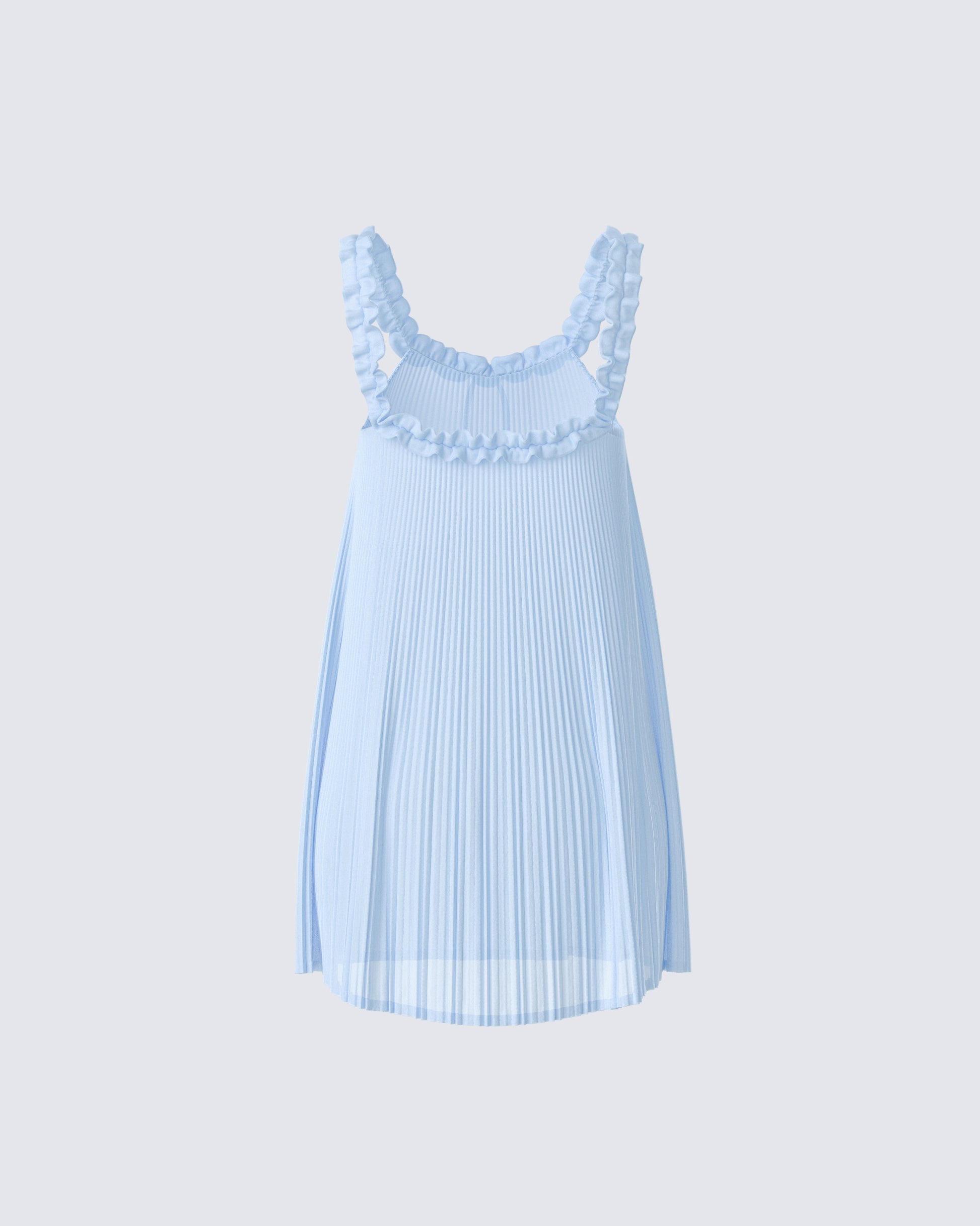 Baby Blue Pleated Mini Dress - Ruffled Straps Summer M Baby Blue Pleated Mini Dress - Ruffled Straps Summer M