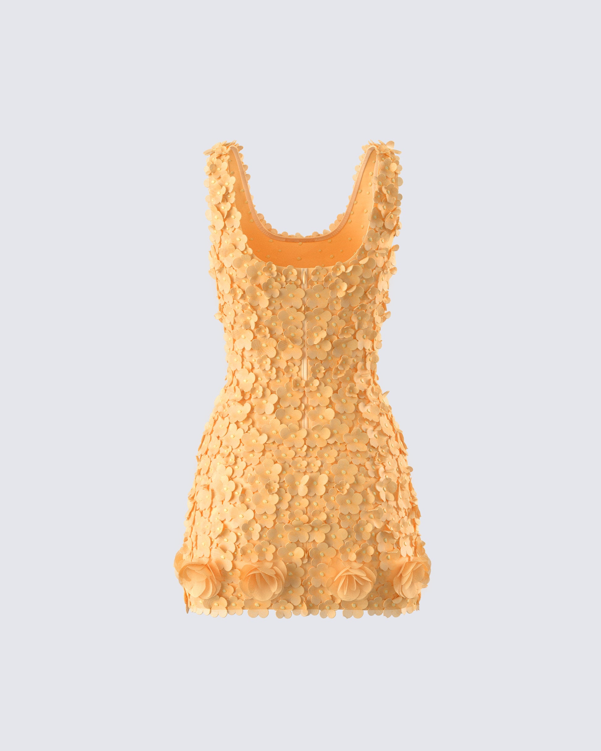 Orange Petal Applique Mini Dress - Party Cocktail FINESSE Orange Petal Applique Mini Dress - Party Cocktail FINESSE