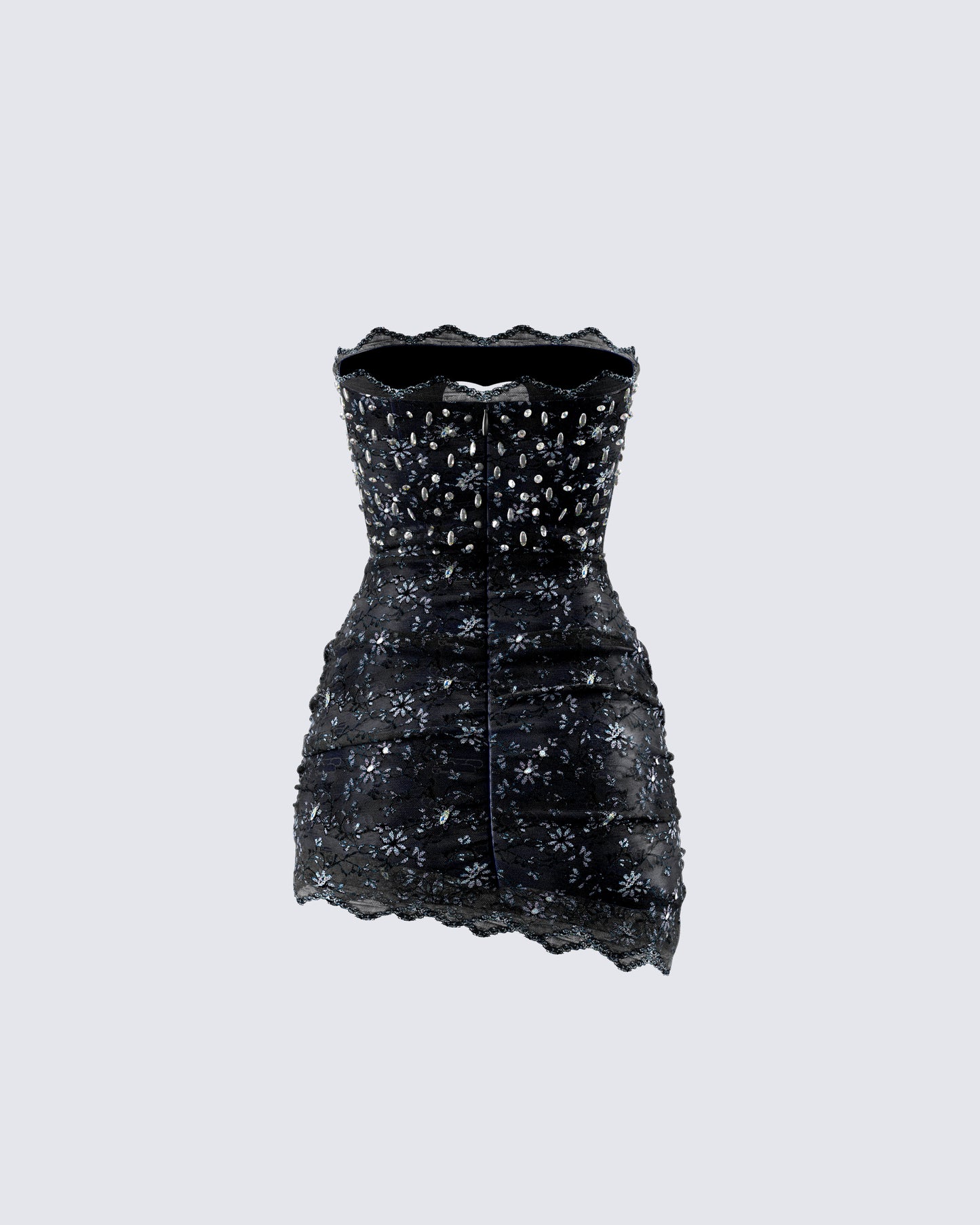 black mini dress with diamonds Women's Queen Of Hearts Sequin Diamond Open Back Mini Dress in Black