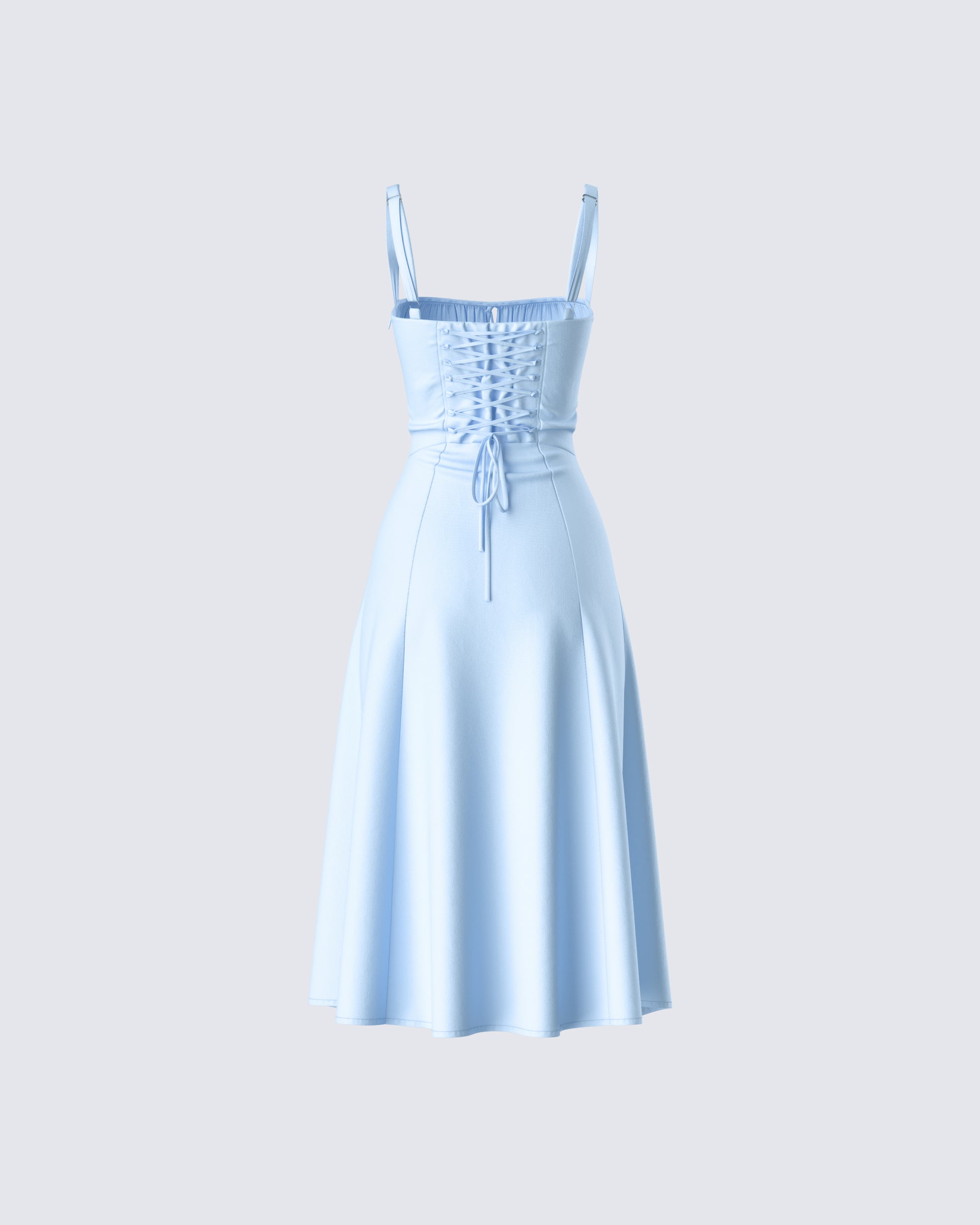 Blue Satin Midi Dress - Corset Bustier A-Line FINESSE Blue Satin Midi Dress - Corset Bustier A-Line FINESSE