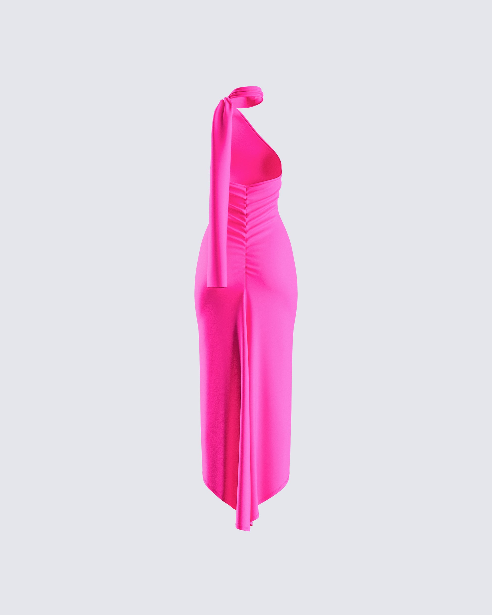 Hot Pink One Shoulder Maxi Dress - Asymmetric Hem FINESSE Hot Pink One Shoulder Maxi Dress - Asymmetric Hem FINESSE