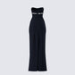 Via Black Crepe Embellished Gown