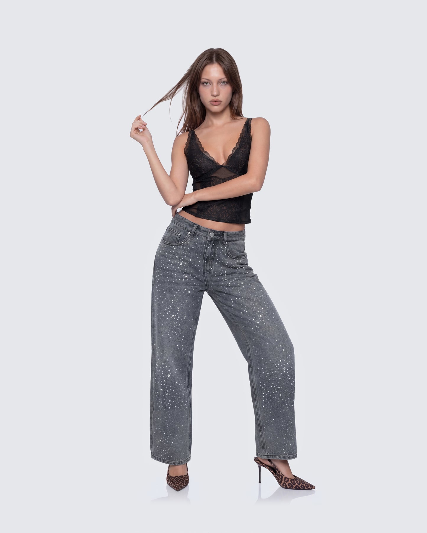Amaya Grey Embellished Denim Jean