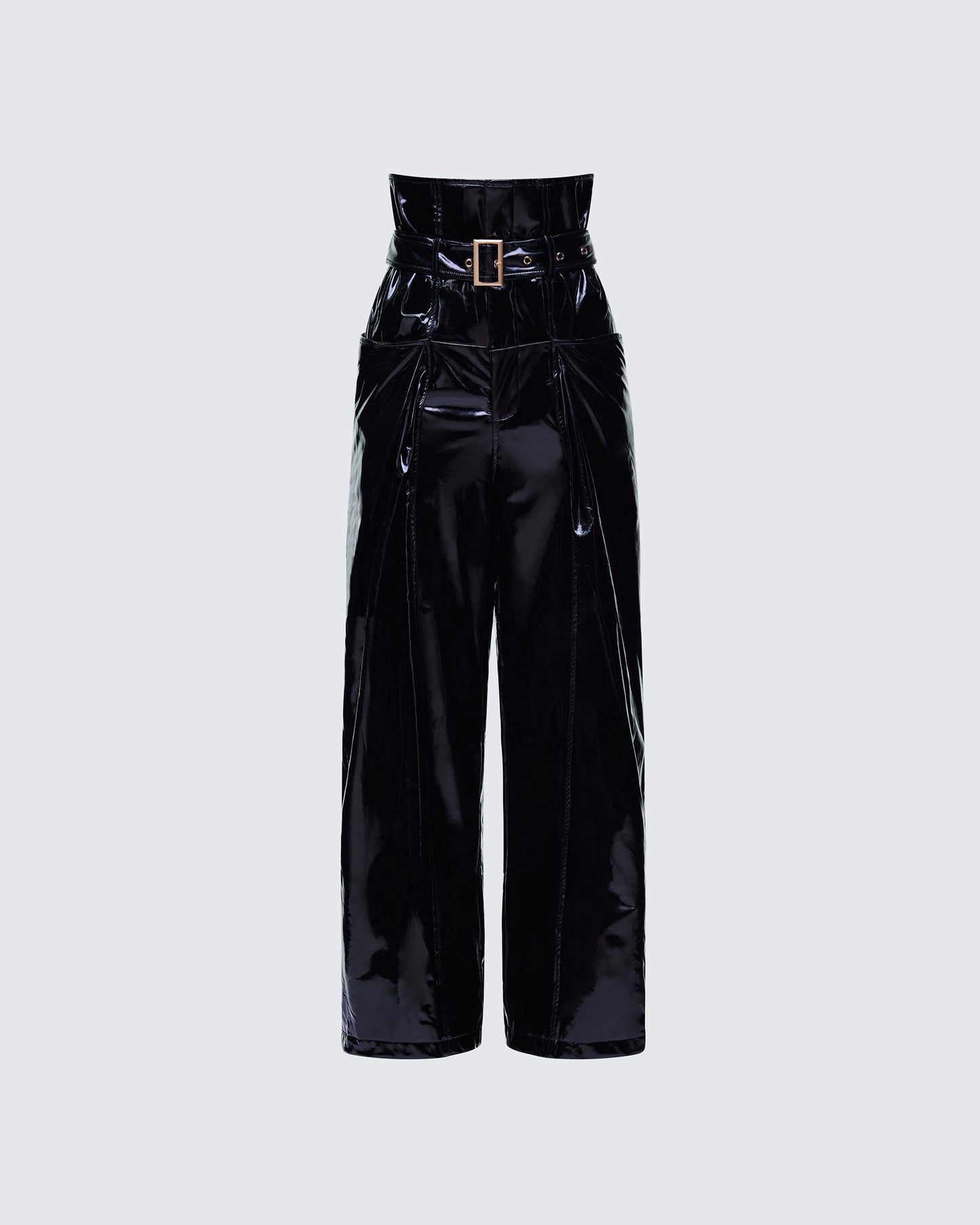 Melusine Black Vegan Leather Belted Paperbag Trousers product front