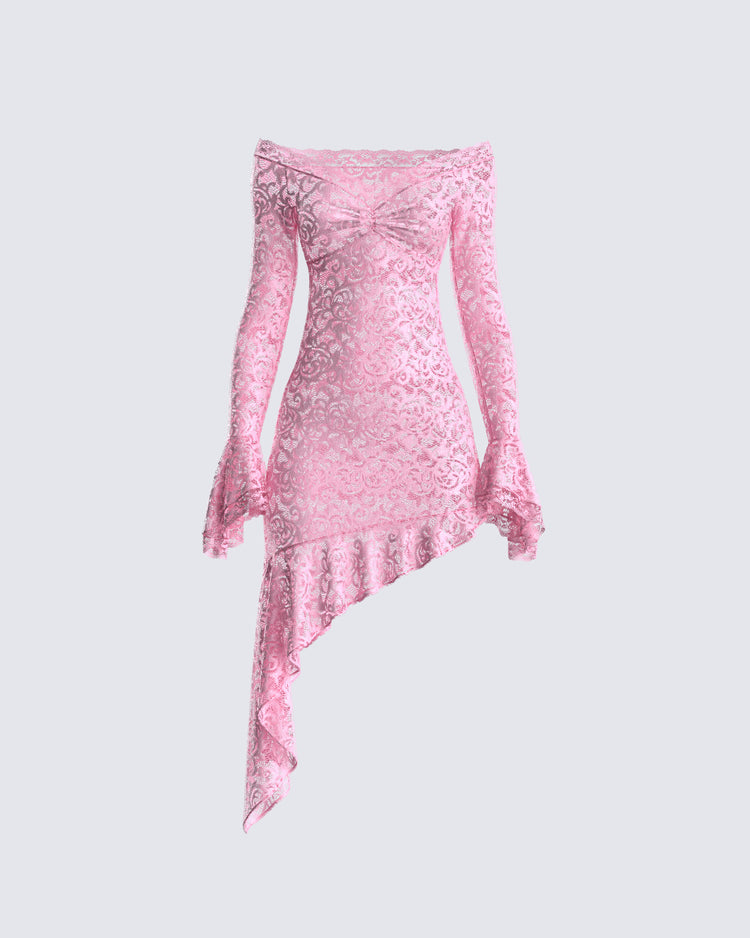 Riya Pink Lace Mini Dress