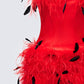 Meadow Red Feather Backless Mini Dress