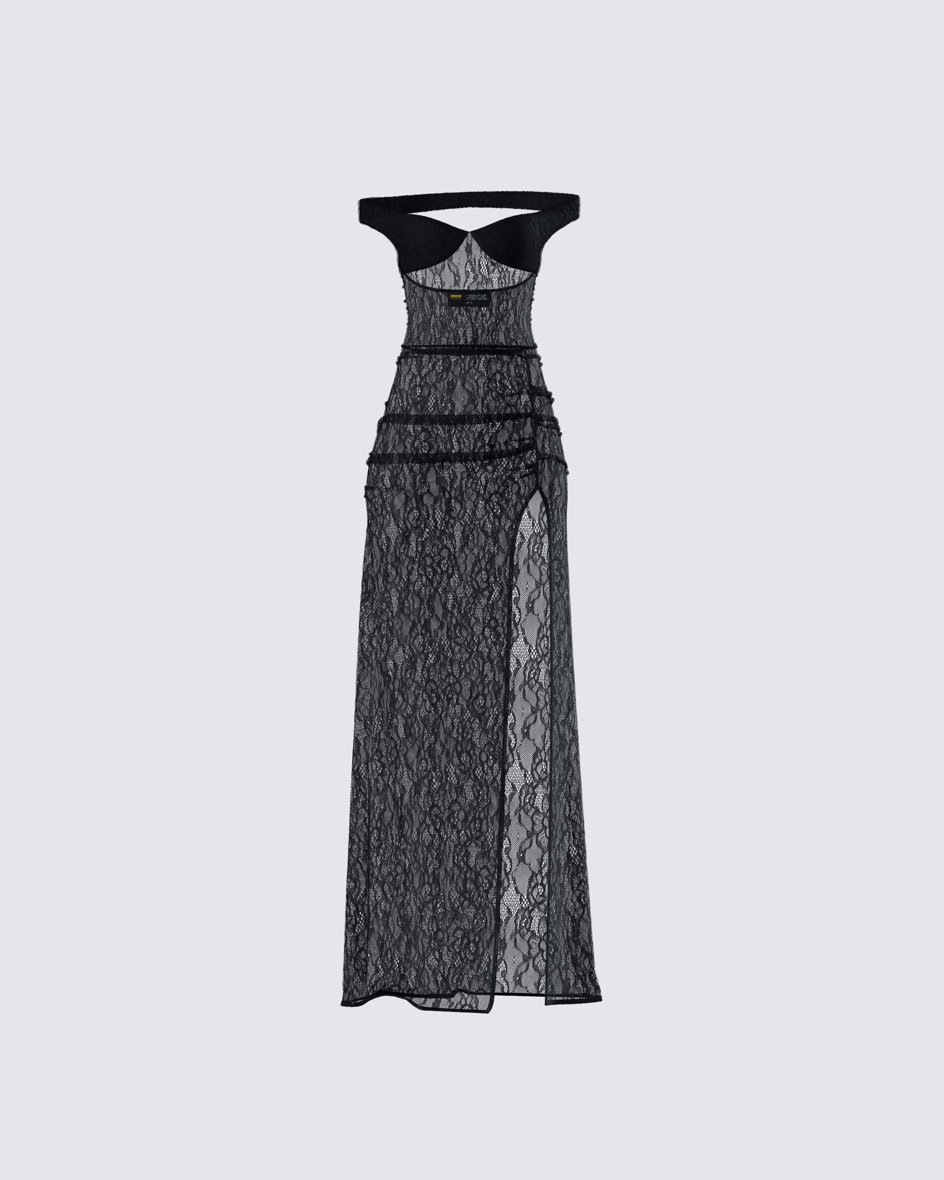 Black Lace Maxi Dress - Off Shoulder Bardot Gown FINESSE Black Lace Maxi Dress - Off Shoulder Bardot Gown FINESSE