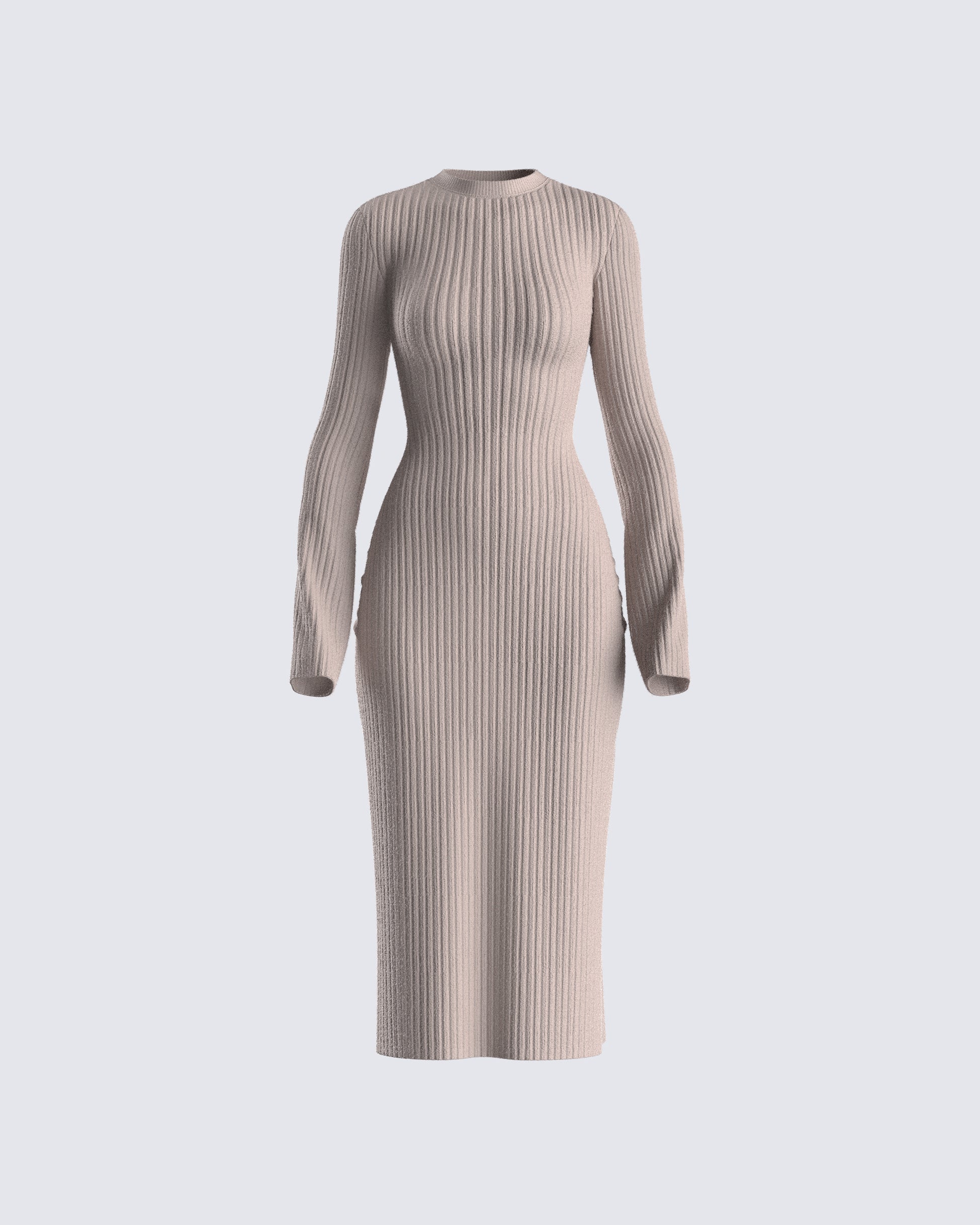 Taupe Ribbed Midi Dress - Long Sleeve Bodycon Knit FINESSE Taupe Ribbed Midi Dress - Long Sleeve Bodycon Knit FINESSE