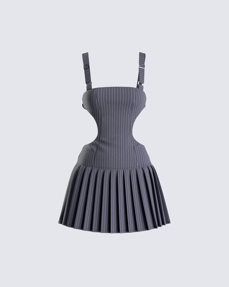 Samus Grey Pinstripe Mini Dress