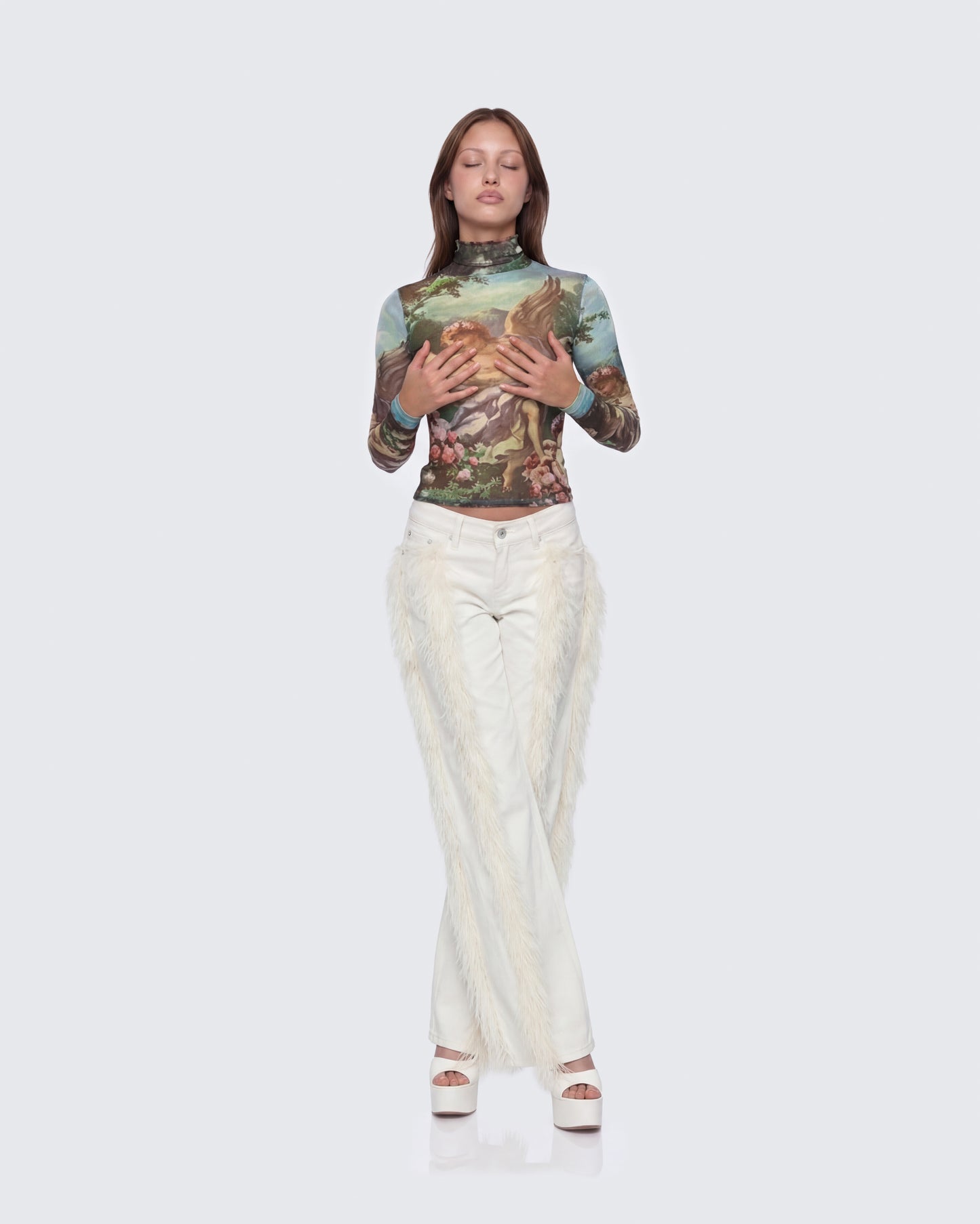 Neo Print Mesh Tatt Cherub Top