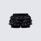 Love Hand Beaded Rhinestone Black Ruffle Short