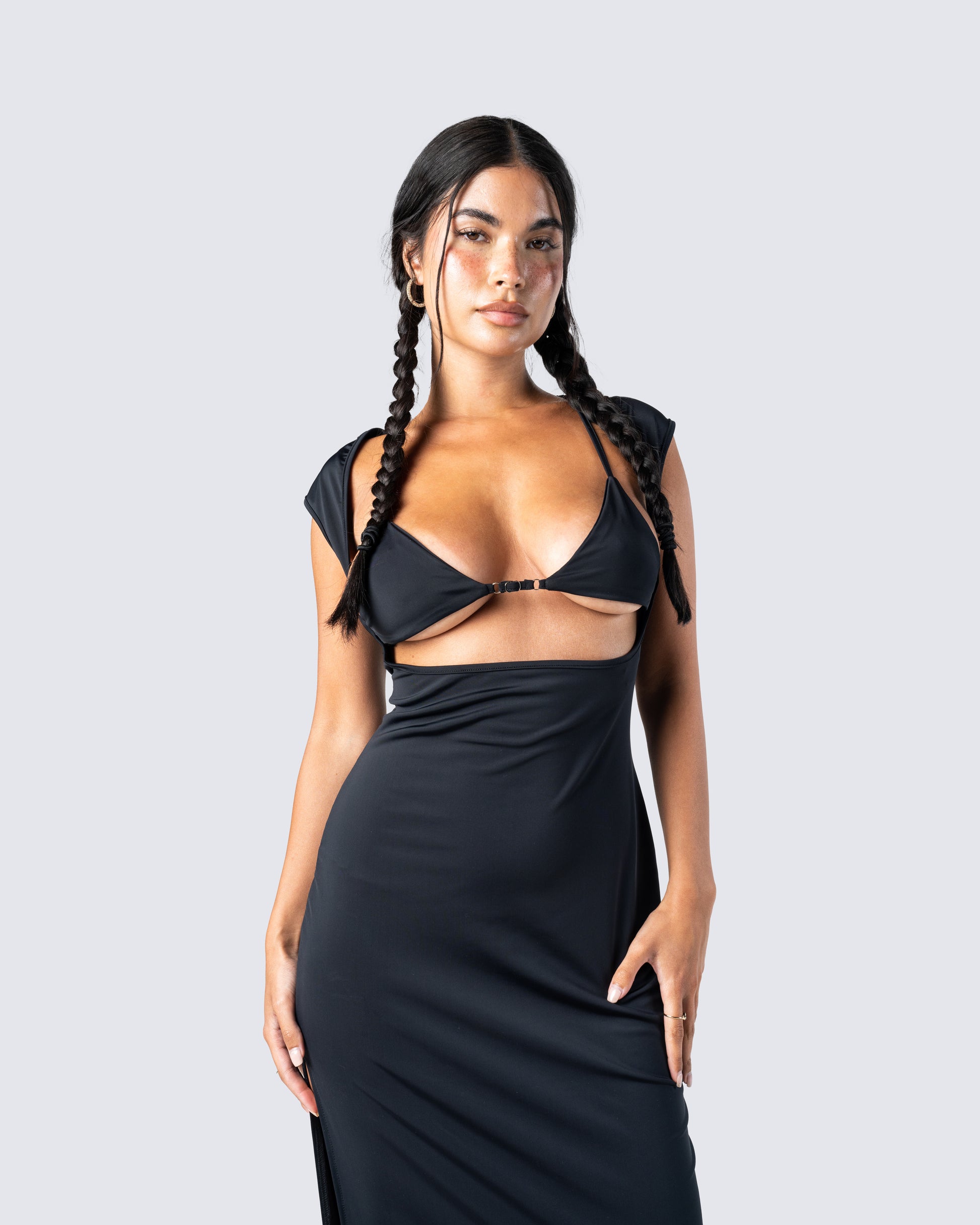 Black Cut Out Maxi Dress - Sleeveless Bodycon Evening FINESSE Black Cut Out Maxi Dress - Sleeveless Bodycon Evening FINESSE