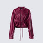 Zui Maroon Vegan Leather Oversized Cropped Jacket