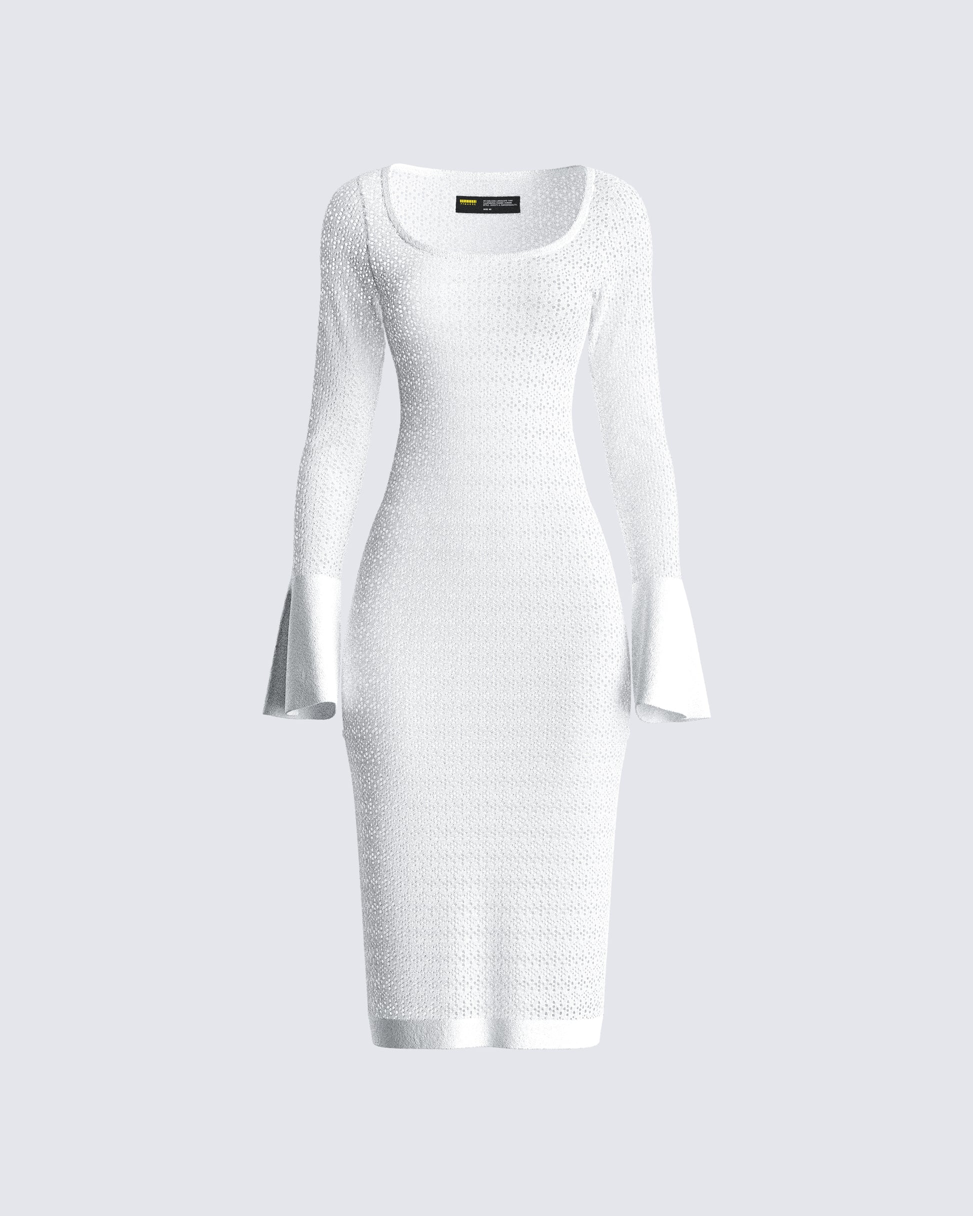 White Knit Midi Dress - Long Sleeve Bodycon Sweater FINESSE White Knit Midi Dress - Long Sleeve Bodycon Sweater FINESSE
