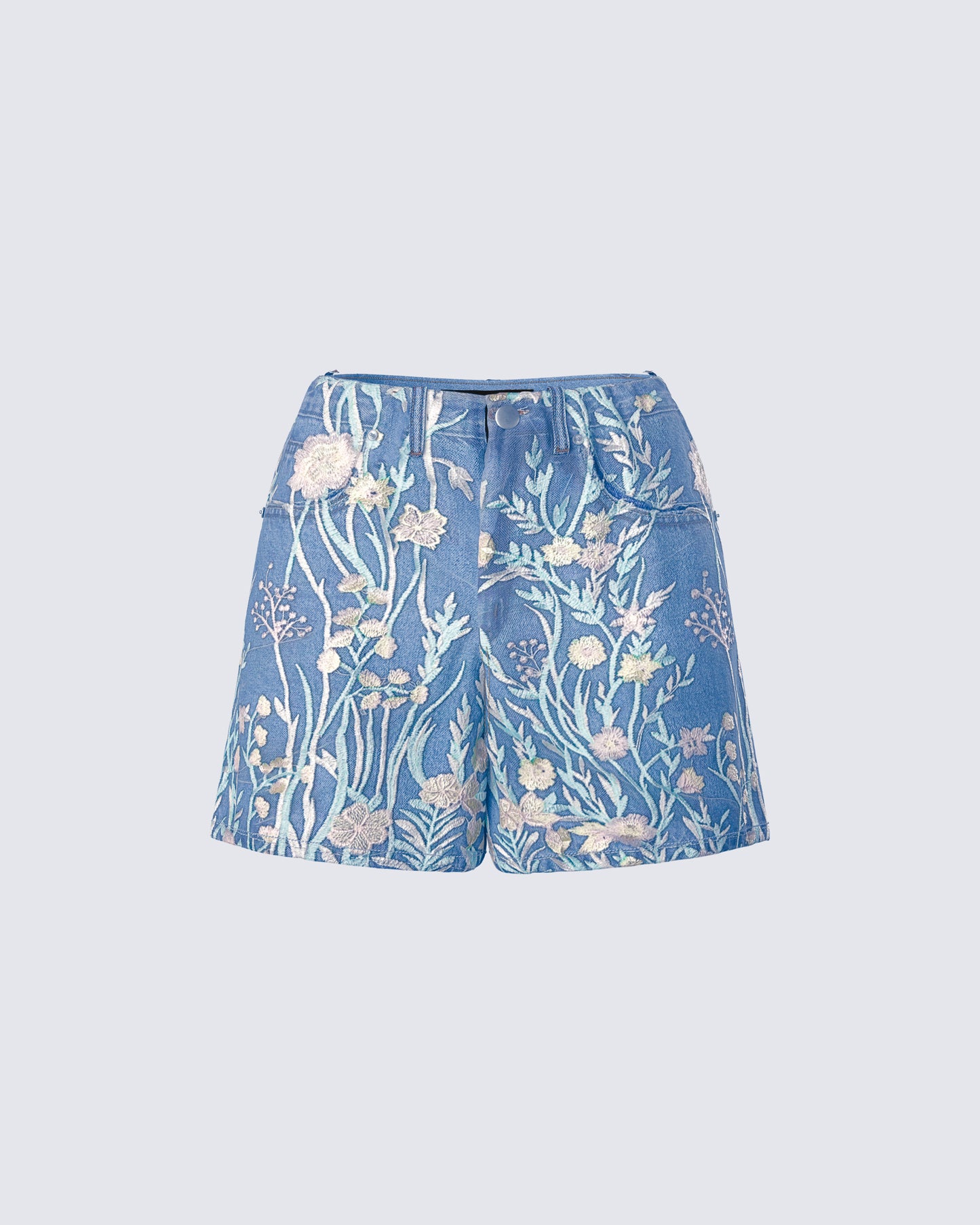 Kian Blue Denim Lace Overlay Shorts