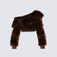 Nadi Brown Faux Fur Off Shoulder Top