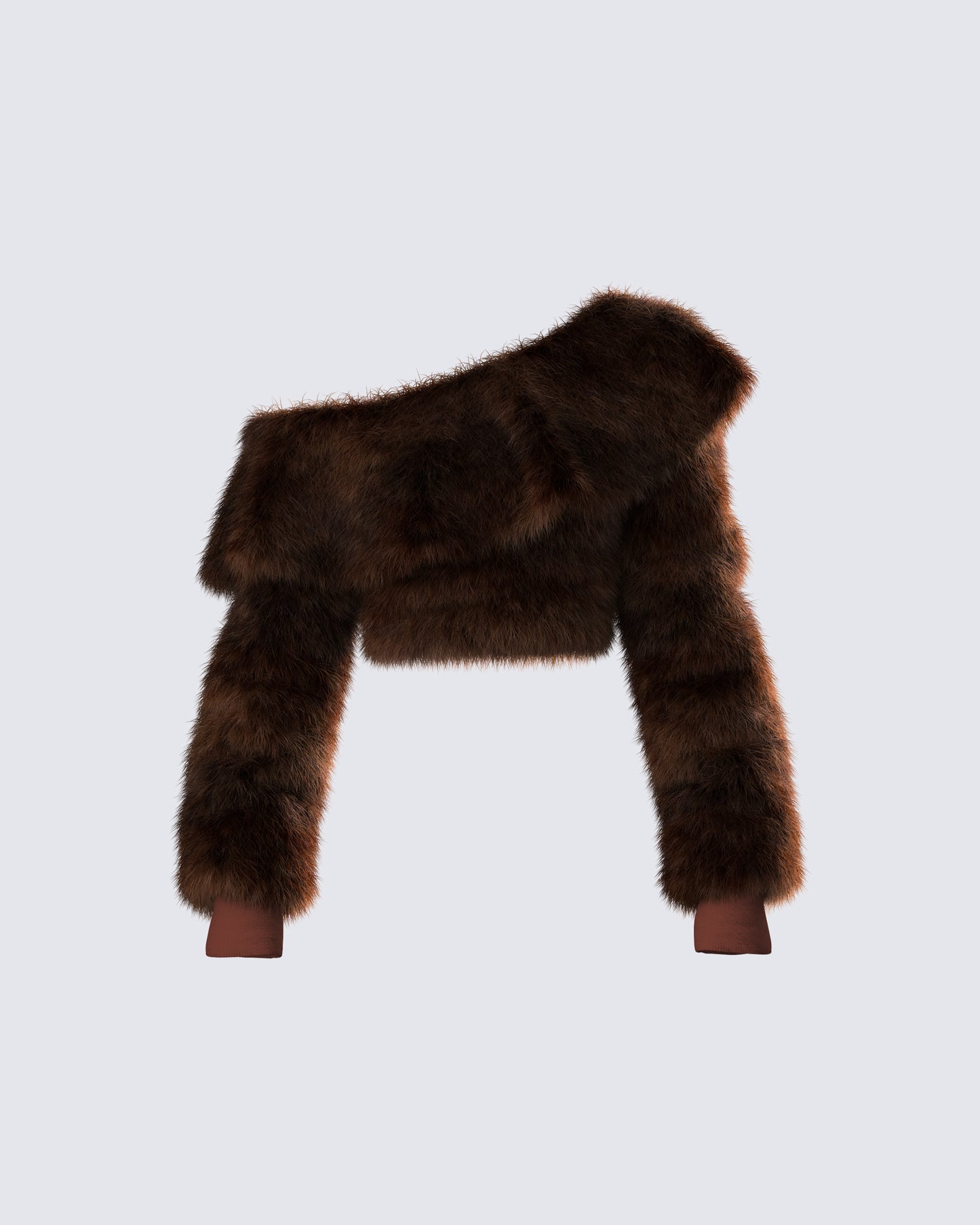 Nadi Brown Faux Fur Off Shoulder Top