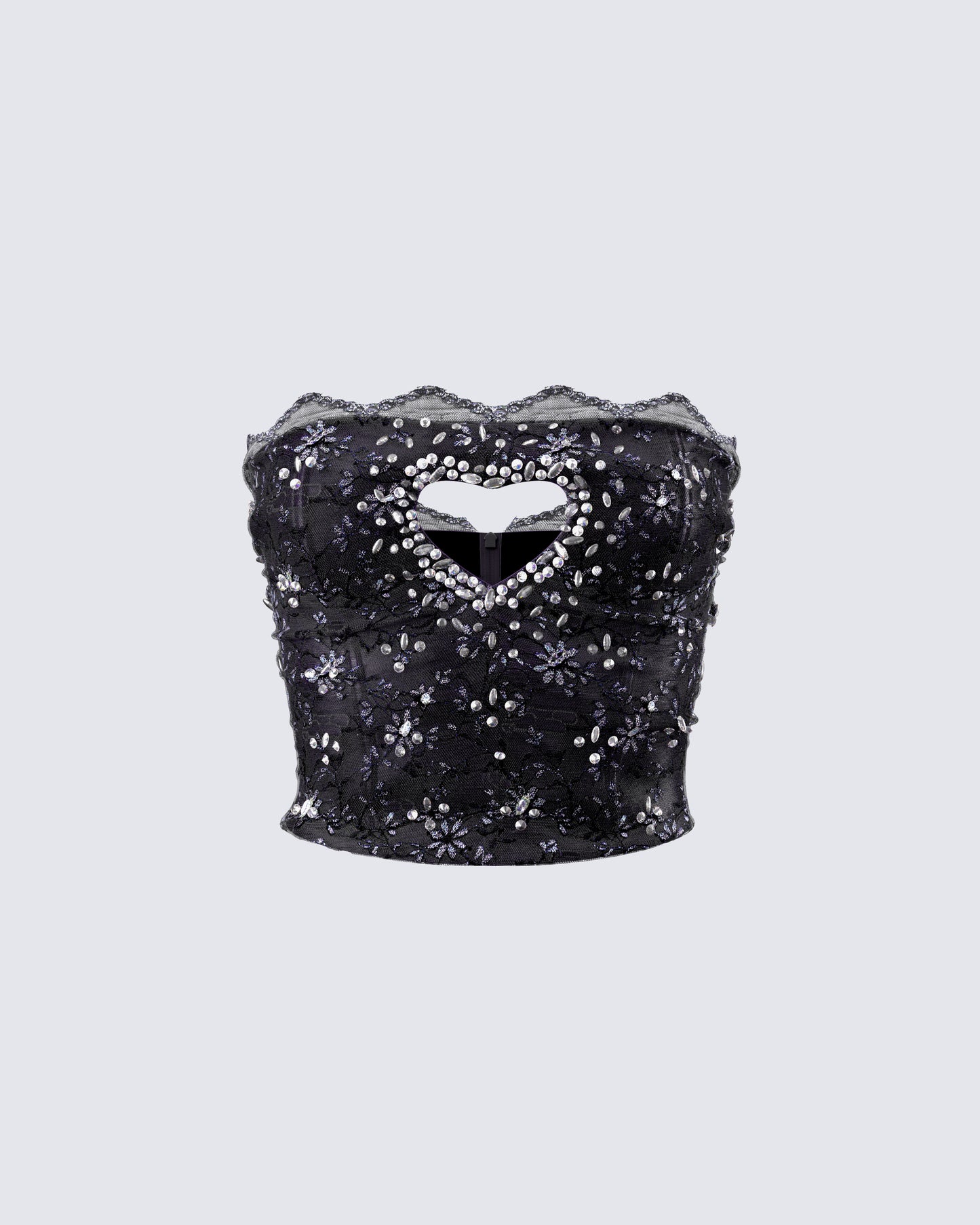 Love Hand Beaded Rhinestone Black Corset Top