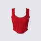 Kimona Red Ruffle Corset Top