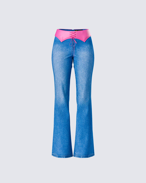 Pink Foldover Low Rise Flare Jeans - Y2K Denim – FINESSE