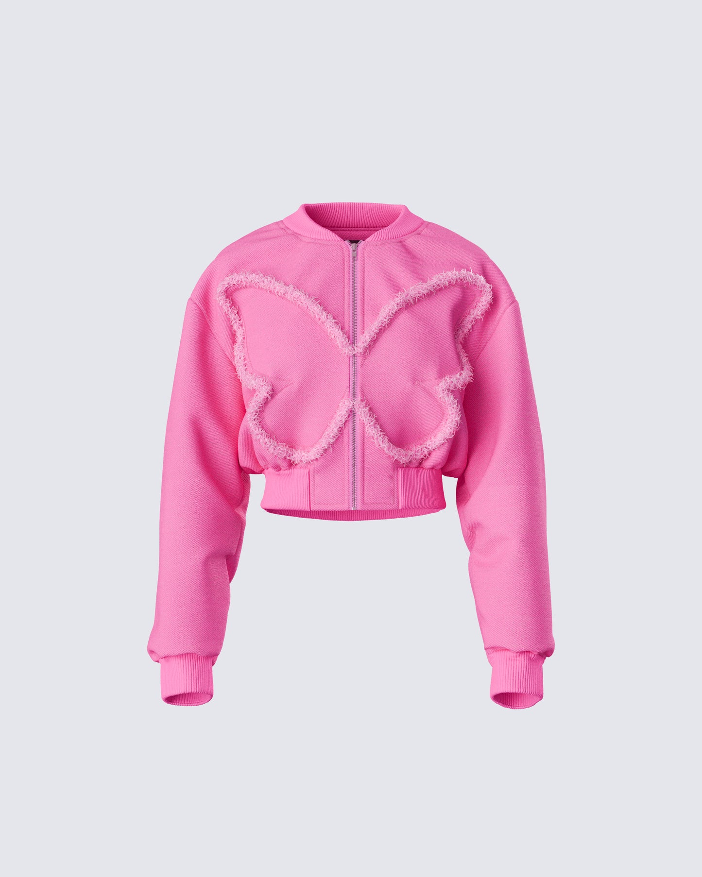 Uzma Pink Denim Cropped Bomber Jacket