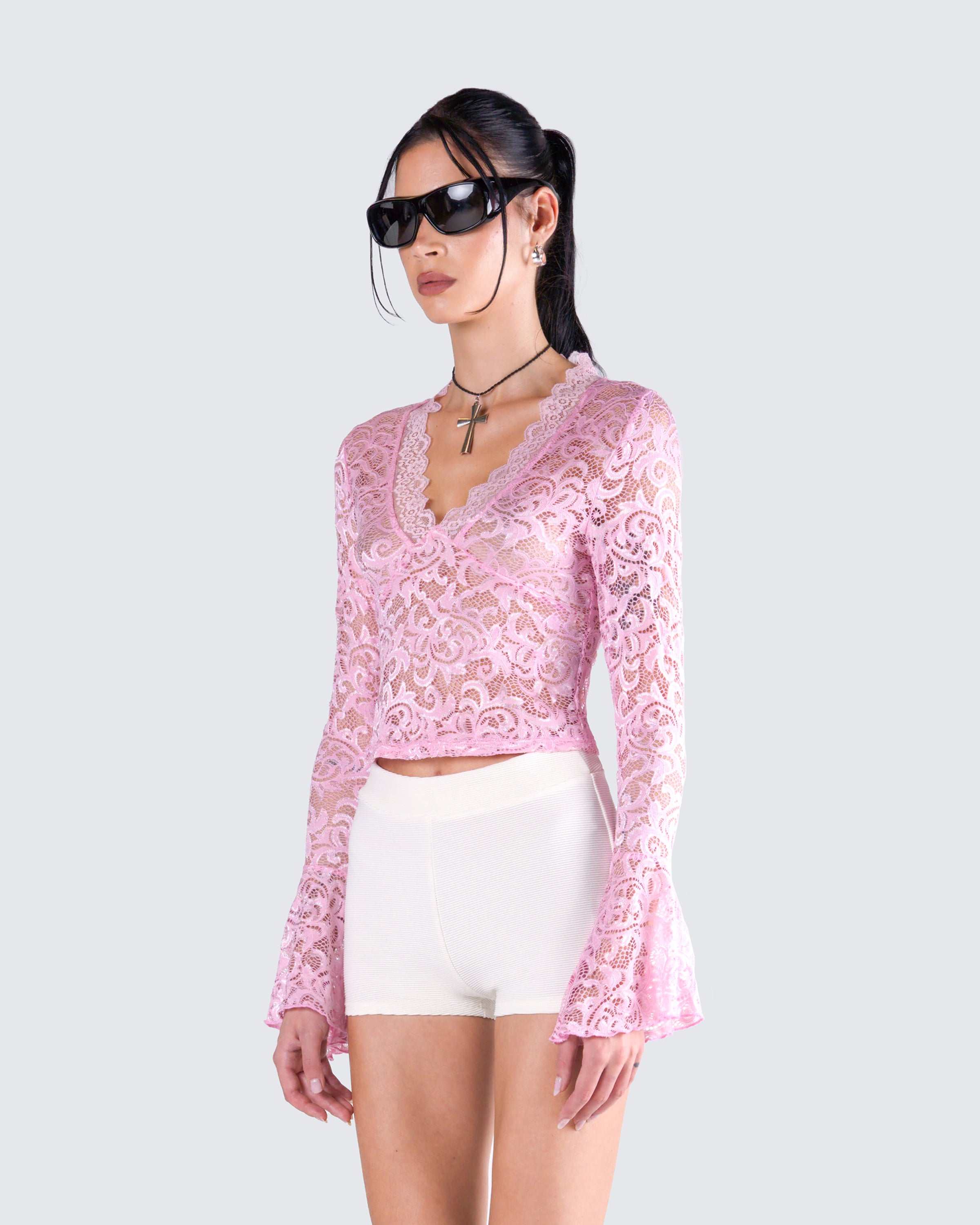 pink top with lace