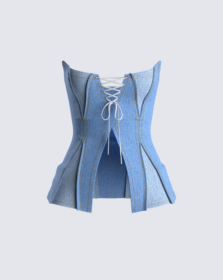 Liori Strapless Blue Denim Top