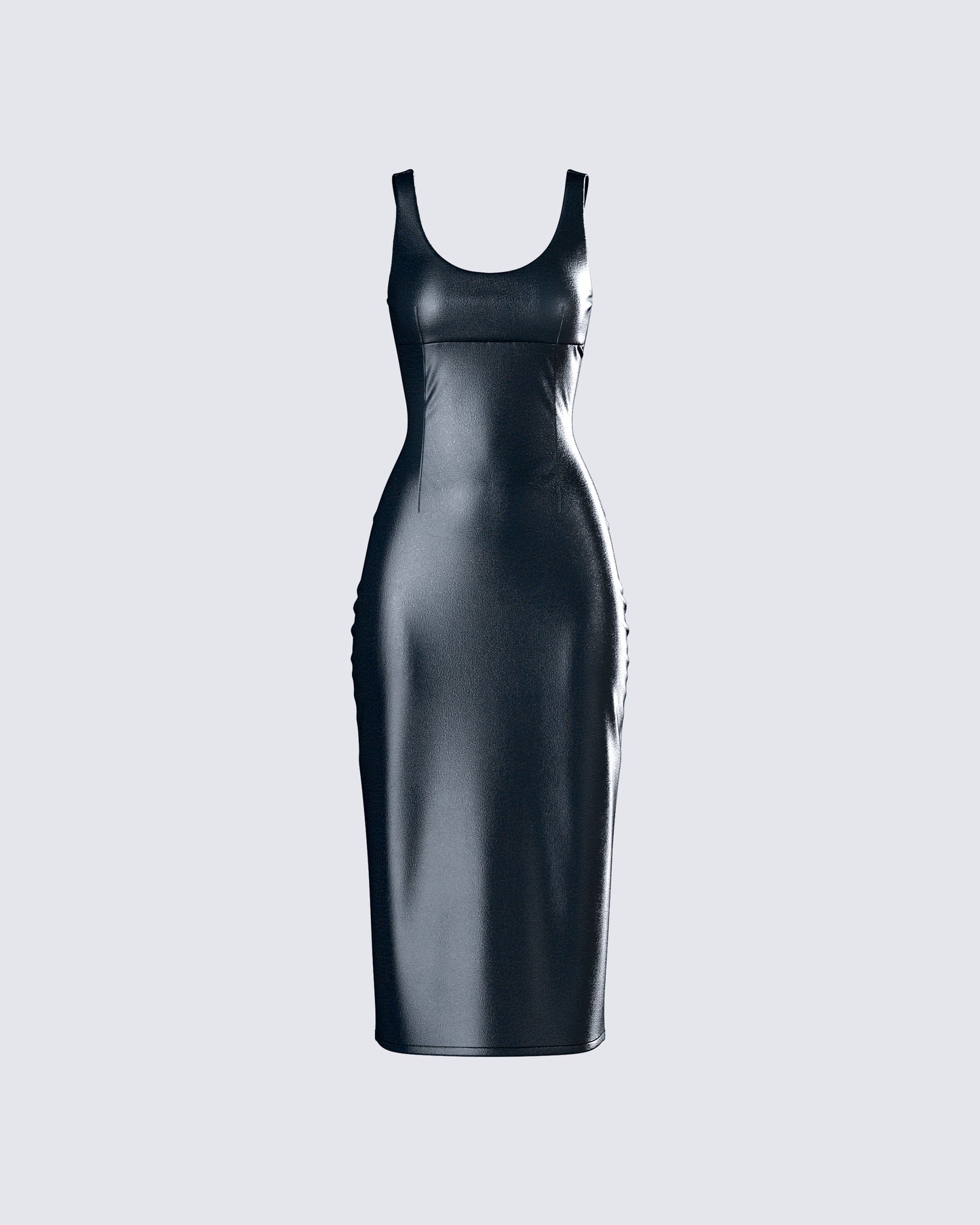 Maia Black Vegan Leather Midi Dress