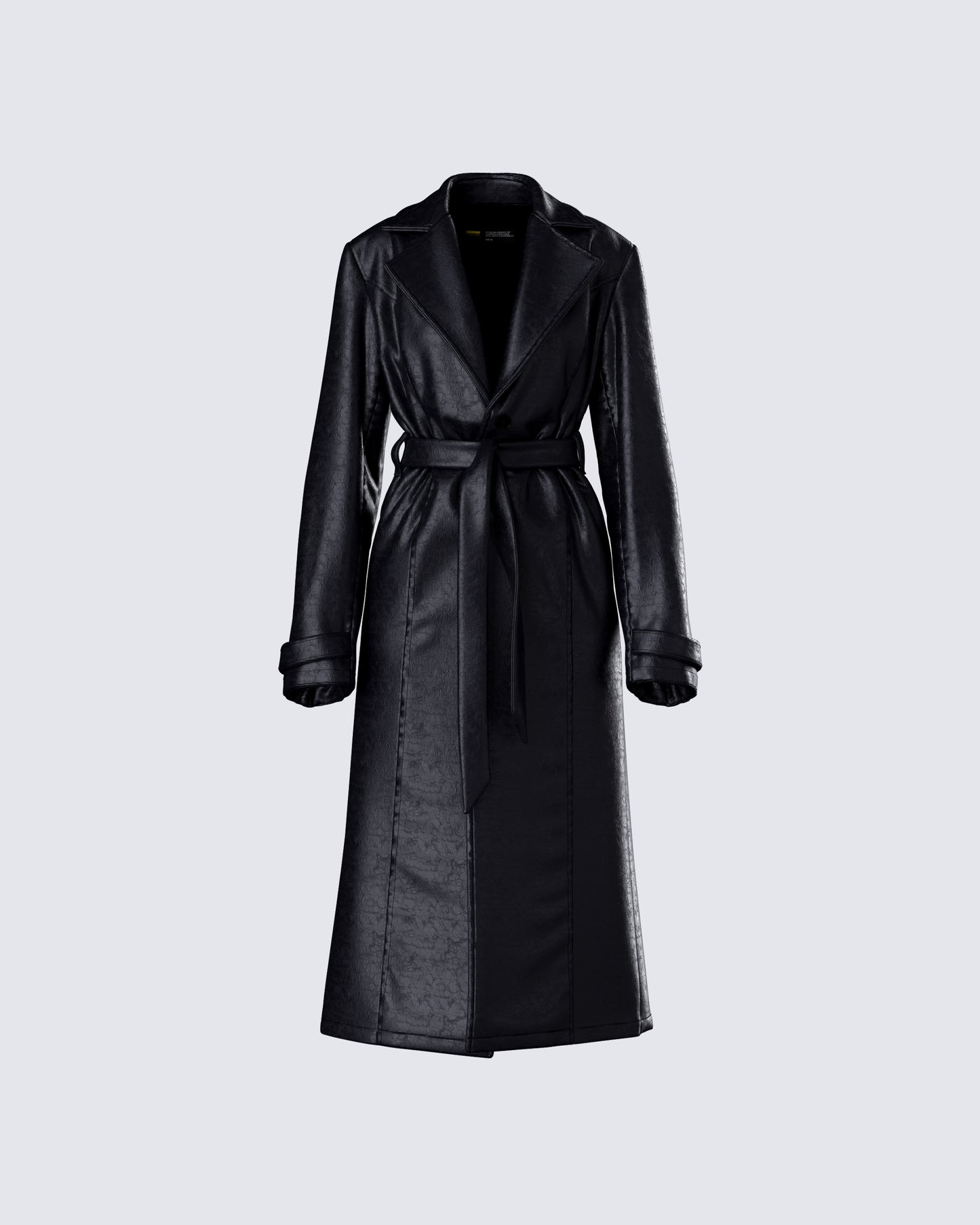 Black Vegan Leather Trench Coat - Long Belted Duster FINESSE Black Vegan Leather Trench Coat - Long Belted Duster FINESSE