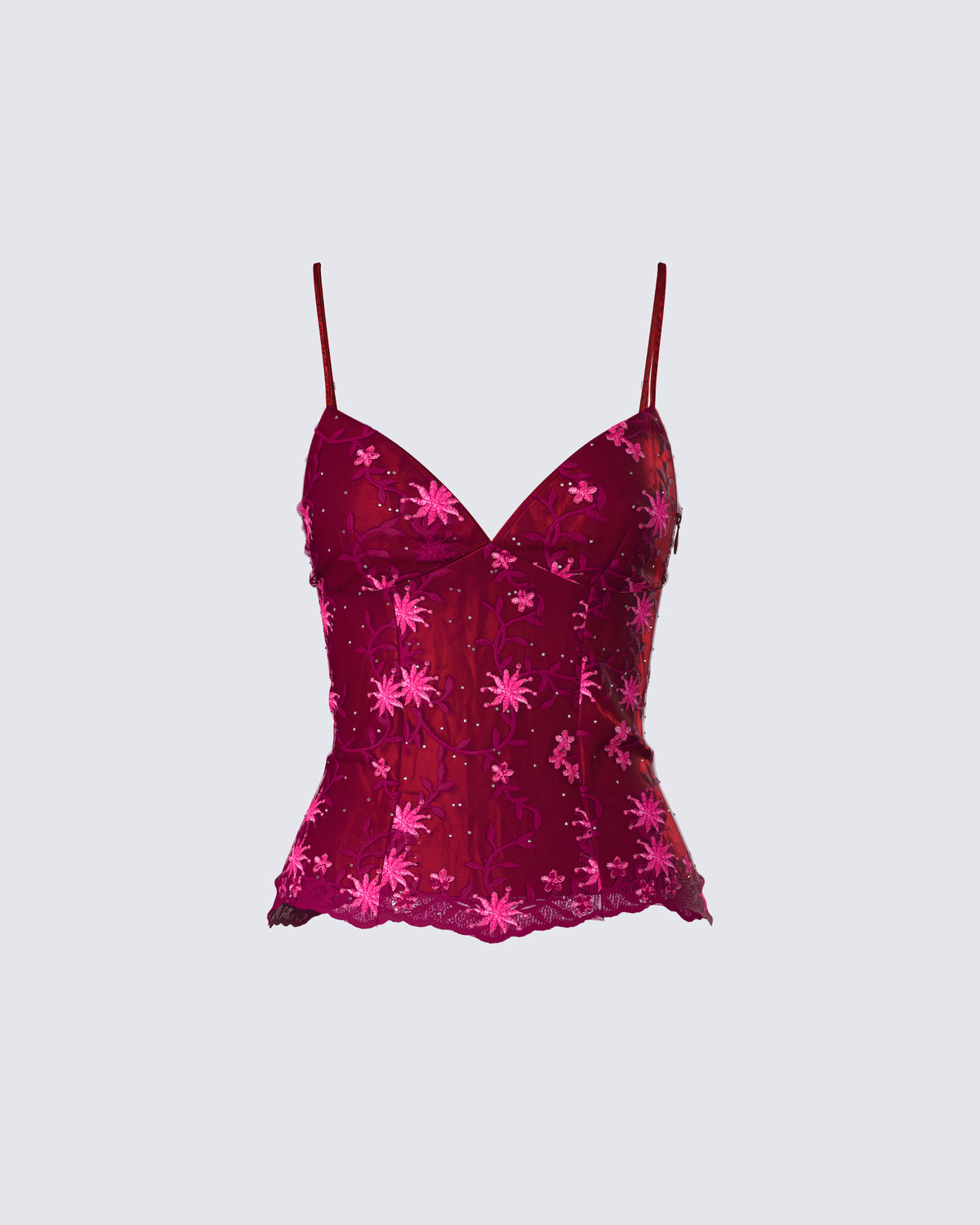 Red Lace Cami Top - V-Neck Floral Print Date Night – FINESSE