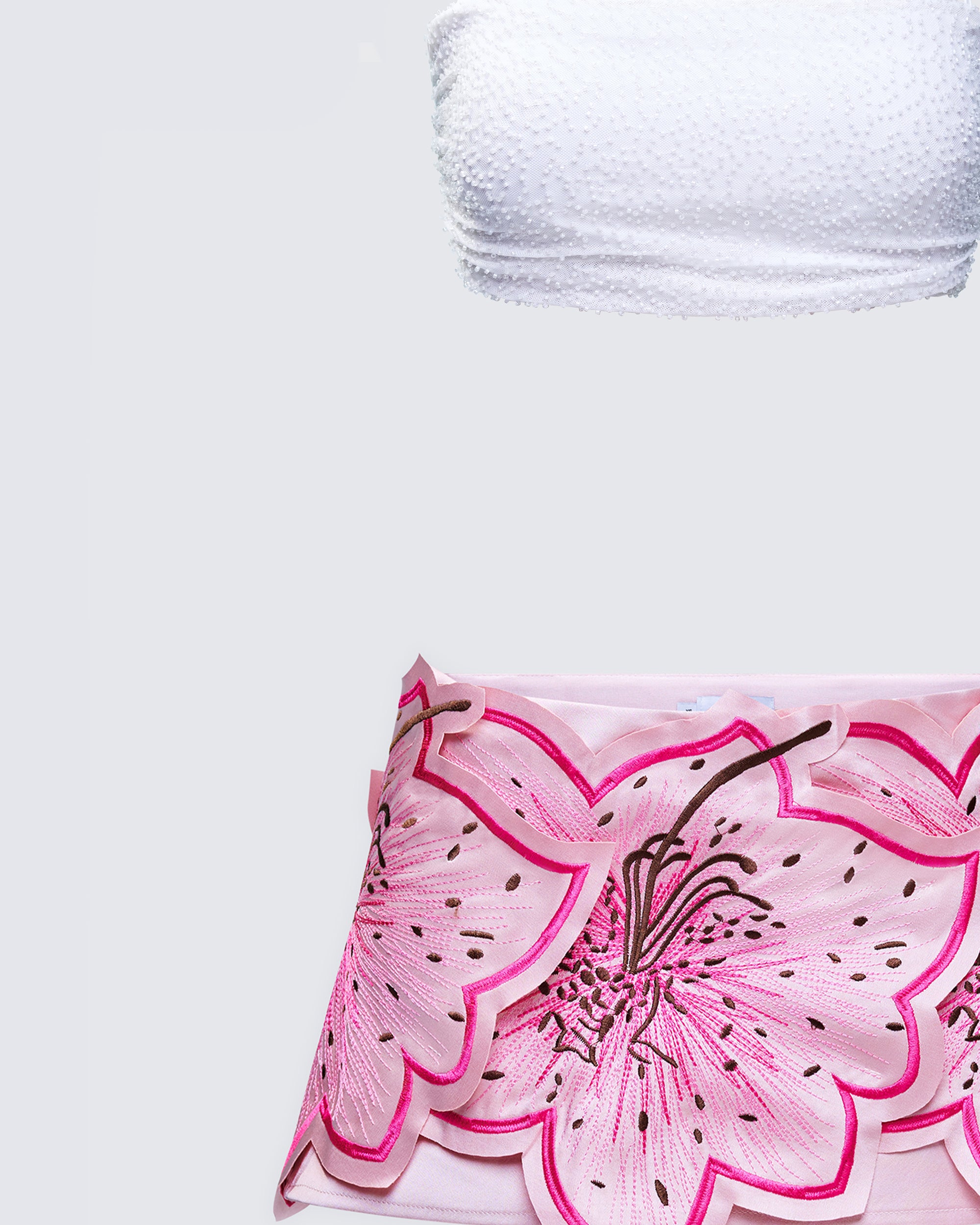 White Beaded Crop Top Pink Floral Skirt Set – FINESSE