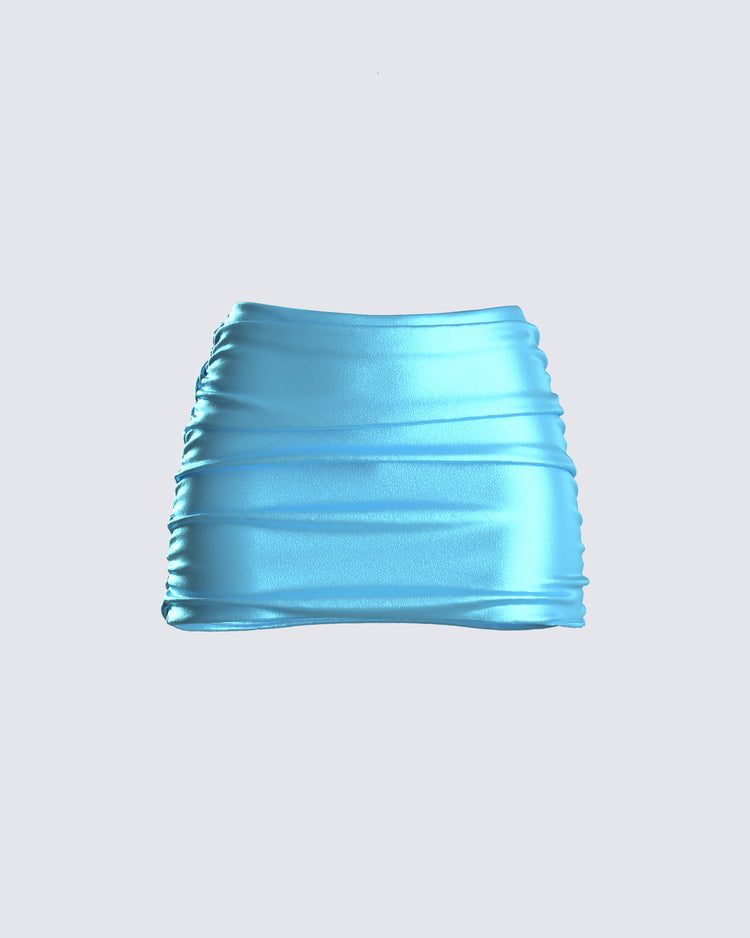 River Blue Satin Mini Skirt