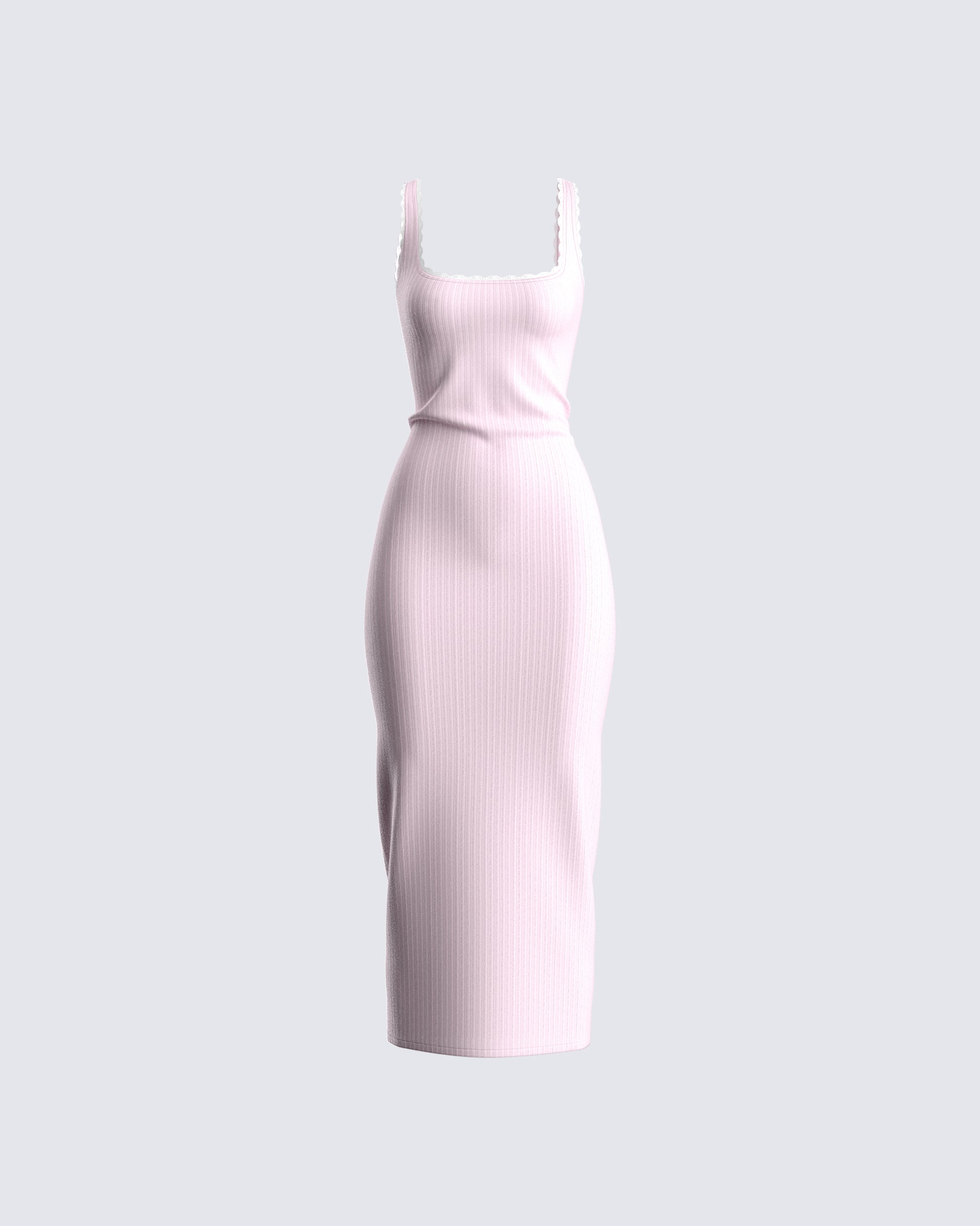 pink midi ribbed dress Marienne Ribbed Knit Midi Dress in pink garnet