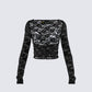 Esmarie Black Lace Sheer Long Sleeve Top