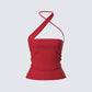 Idalia Red Asymmetrical Halter Top