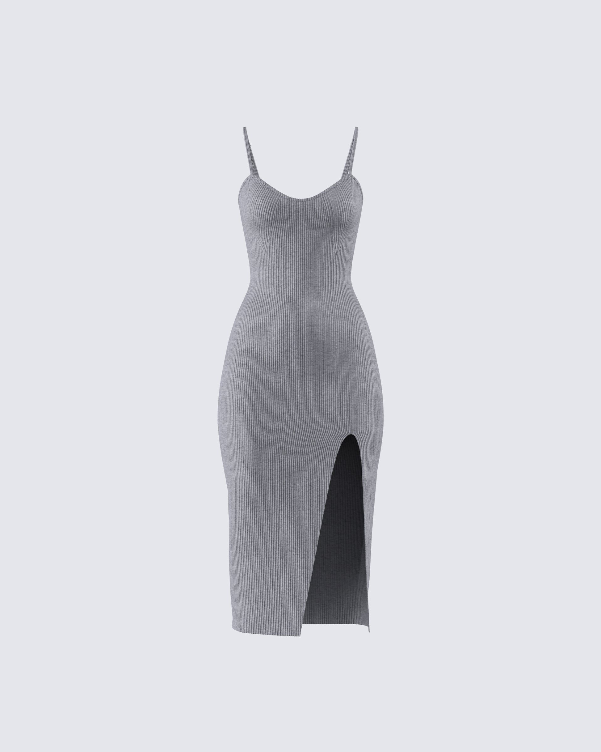 Grey Ribbed Sweater Dress - Bodycon Midi Slit FINESSE Grey Ribbed Sweater Dress - Bodycon Midi Slit FINESSE