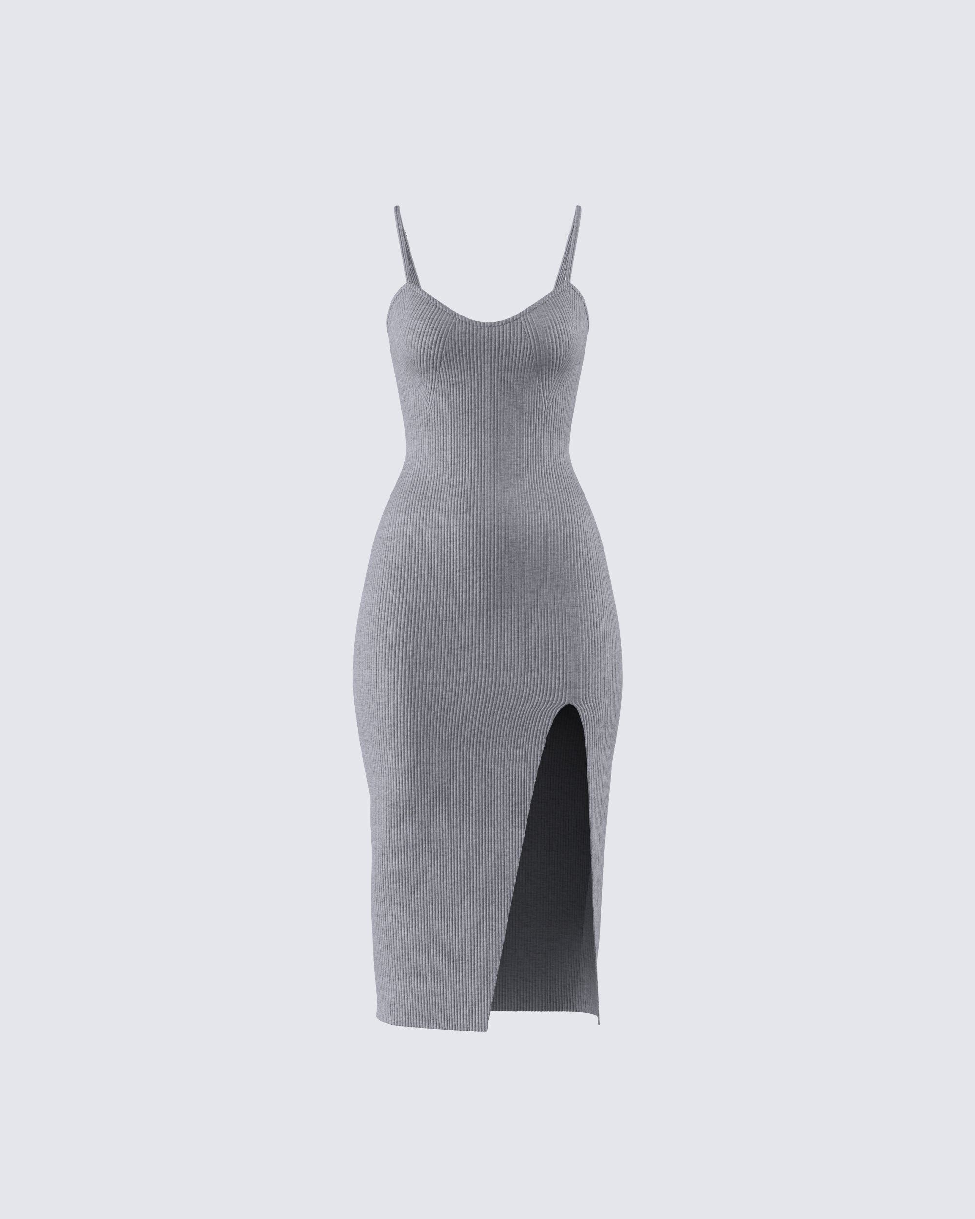 Grey Ribbed Sweater Dress
