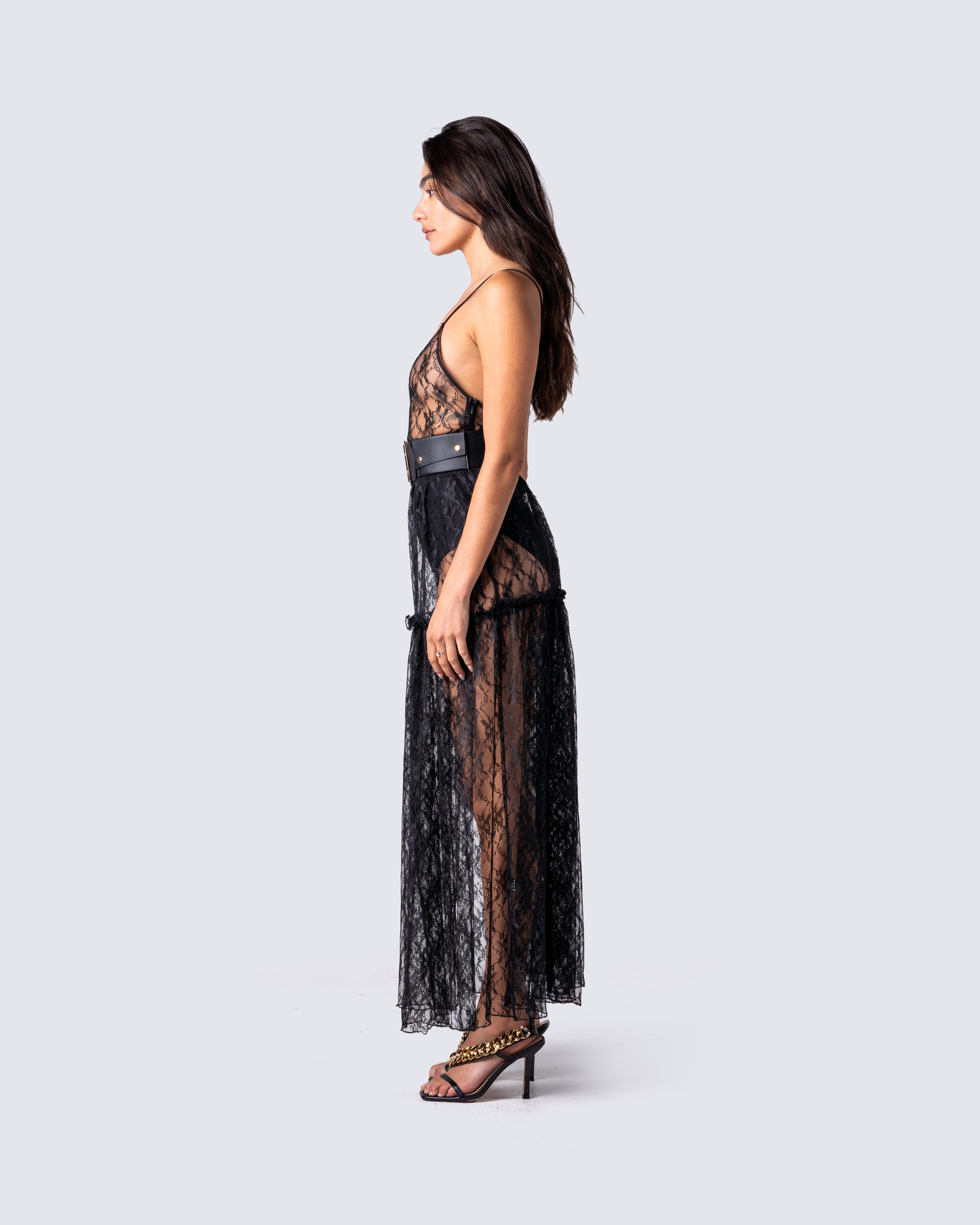 Marina Black Lace Sheer Maxi Dress