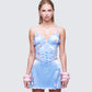 Faelina Blue Satin Butterfly Corset model front