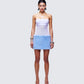 Noelle Blue Faux Fur Mesh Mini Dress model front