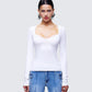 Draya White Rib Lace Top model front
