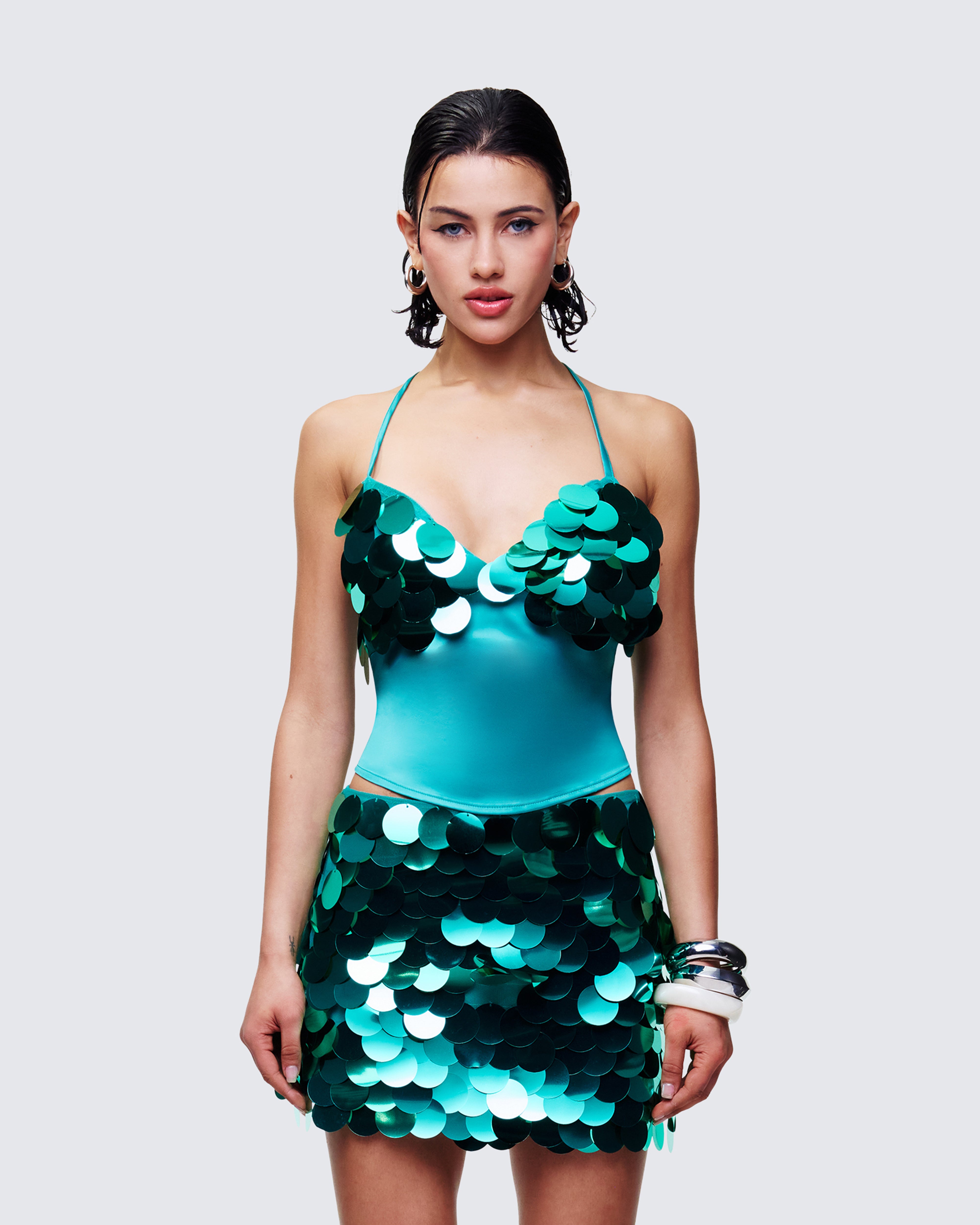 Green Sequin Halter Top - Disc Paillette Party Cami – FINESSE