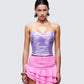 Tia Purple Metallic Ruched Cami Top model front