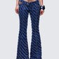 Aviv Blue Denim Studded Flared Jeans model front