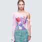 Sylphine Pink Printed Mesh Asymmetric Top model front