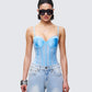 Cinderella Blue Mesh Detachable Strap Bodysuit model front