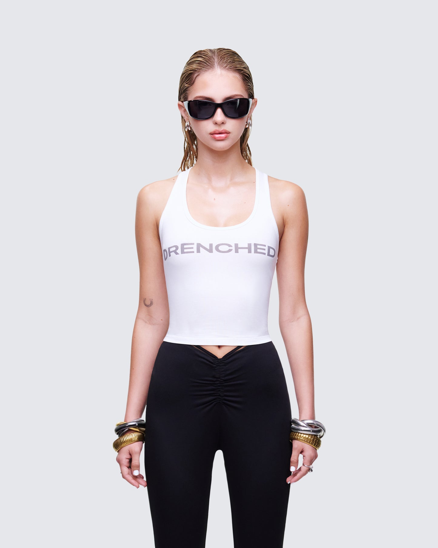 Setareh White Graphic Tank Top model front