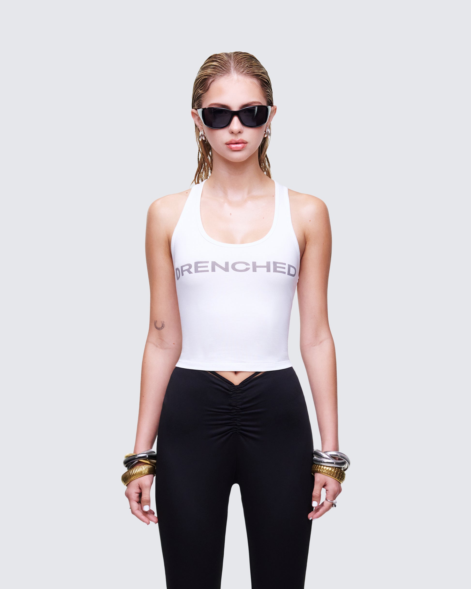 Setareh White Graphic Tank Top model front