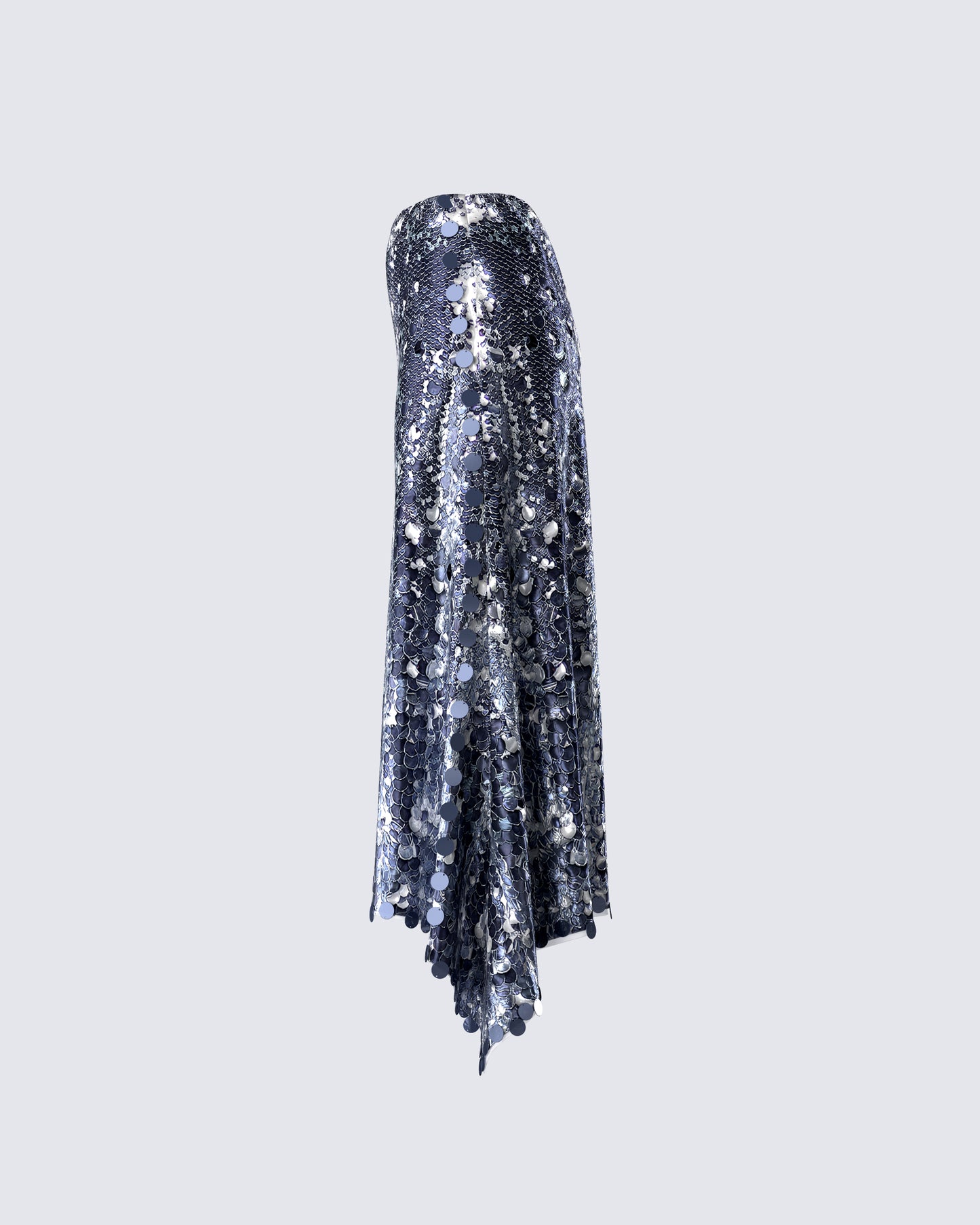 Wyn Metallic Silver Sequin Maxi Skirt